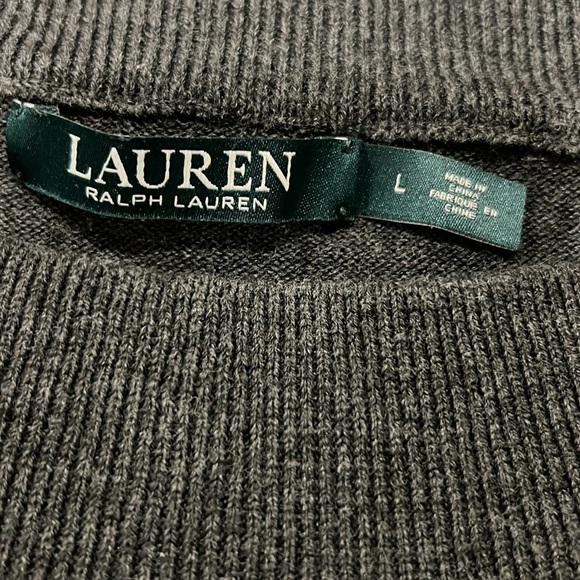 Lauren Ralph Lauren Charcoal Grey Sweater with Leather stamp on‎ Collar Sz L - Picture 3 of 5